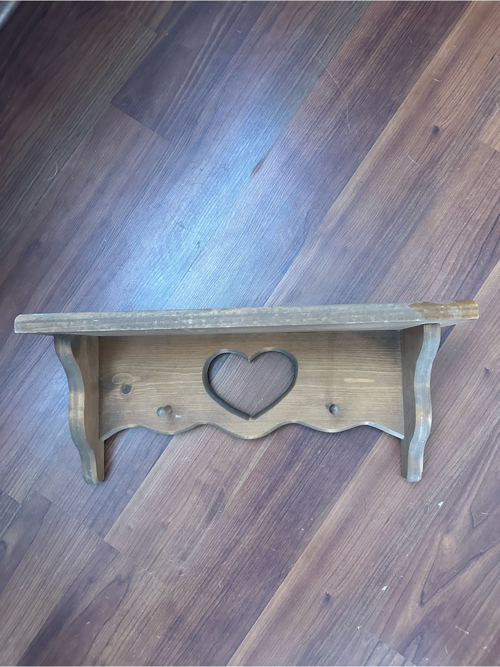 Rustic Brown Heart-Cut Wooden Wall Shelf - Home Wall Decor